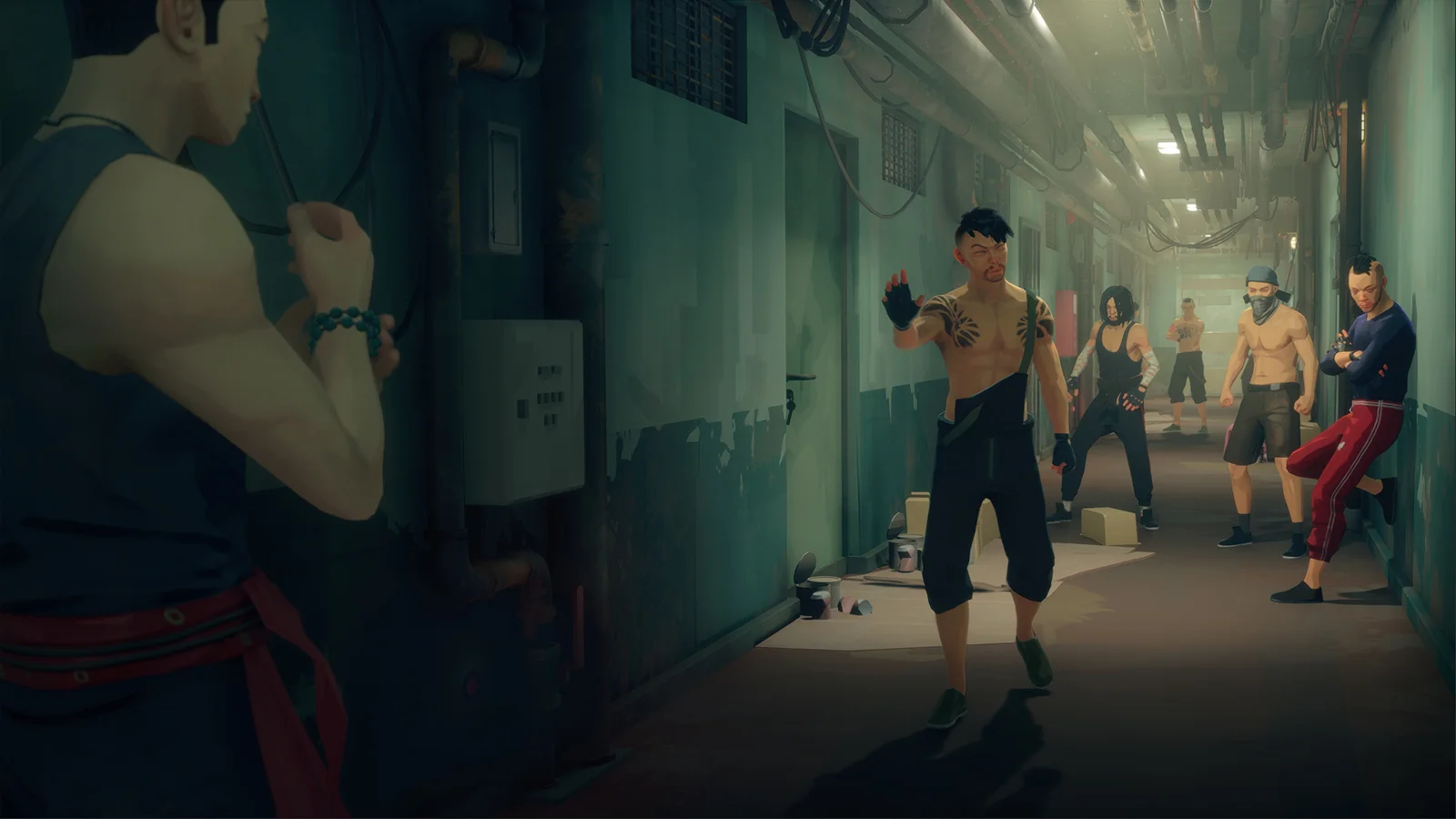 Official Sifu promotional artwork of a fighter facing opponents in a narrow corridor.